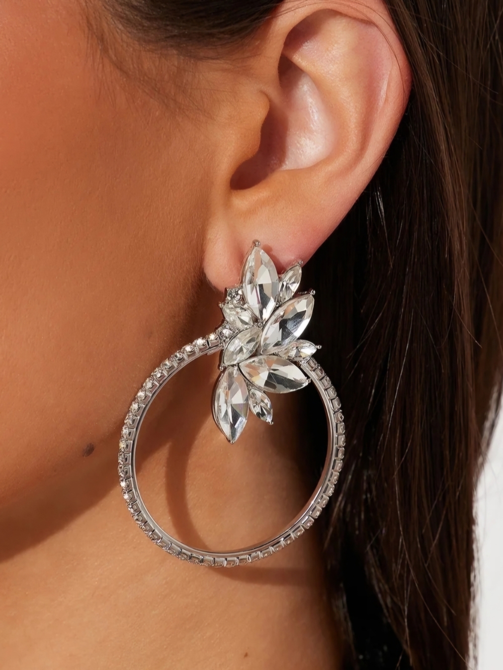 Crystal Hoop Statement Earrings - Silver Bling💎 NWT